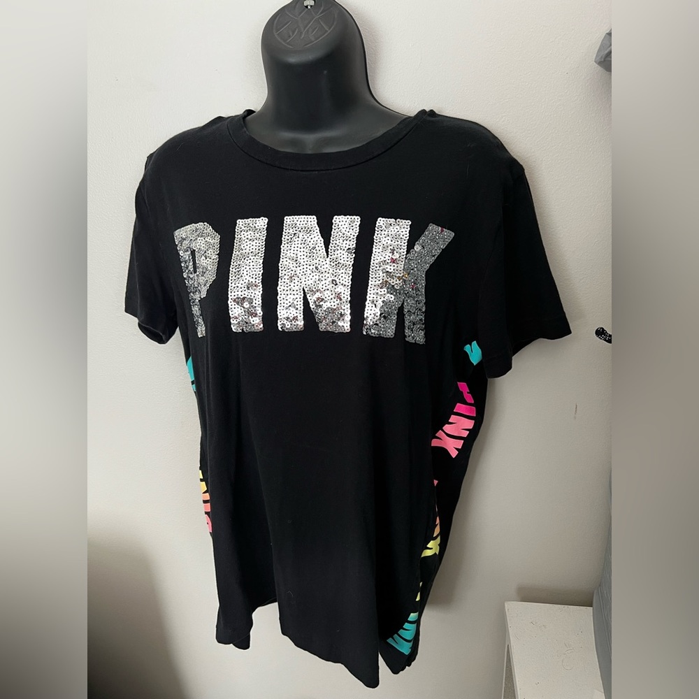 PINK Sequin and rainbow tee